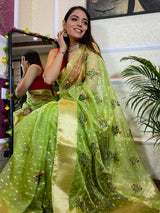 Parakeet Green Organza Silk Saree