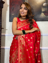 Scarlet Red Banarasi Silk Saree