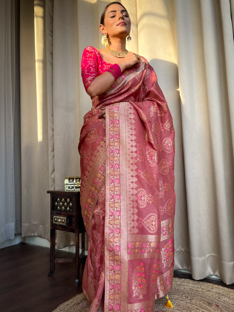 Orchid Pink Meenakari Banarasi Uppada Silk Saree