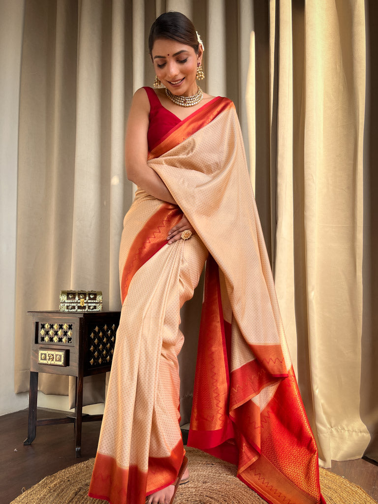 Off White Kanjeevaram Silk Saree