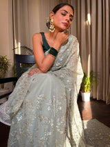 Fern Green Gota Embroidery French Georgette Saree