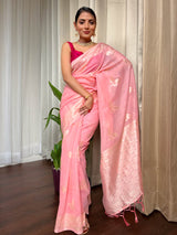 Flamingo Pink Cotton Silk Saree