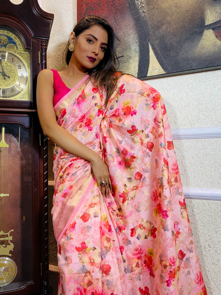 Hot Pink Uppada Cotton Silk Saree