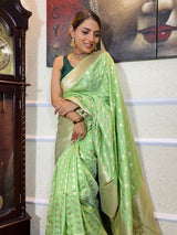Parakeet Green Banarasi Silk Handloom Saree