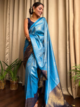 Egyptian Blue Kanjeevaram Silk Saree