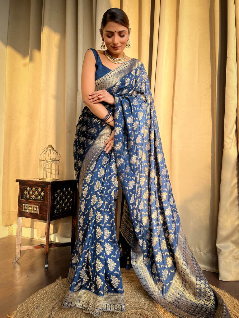 Midnight Blue Banarasi Uppada Silk Saree