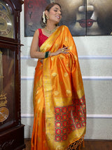 Mustard Yellow Banarasi Patola Silk Saree