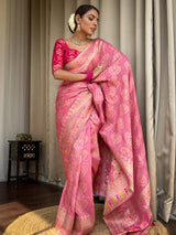 Onion Pink Meenakari Banarasi Uppada Silk Saree