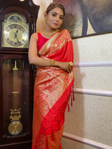 Scarlet Red Banarasi Silk Saree