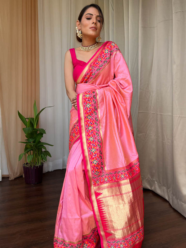 Baby Pink Patola Silk Saree