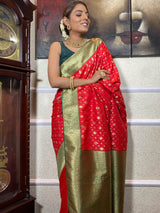 Scarlet Red Banarasi Silk Saree
