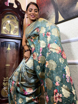 Moss Green Designer Banarasi Silk Saree