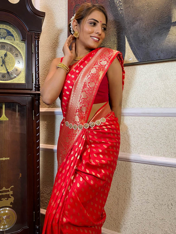 Scarlet Red Banarasi Katan Silk Saree