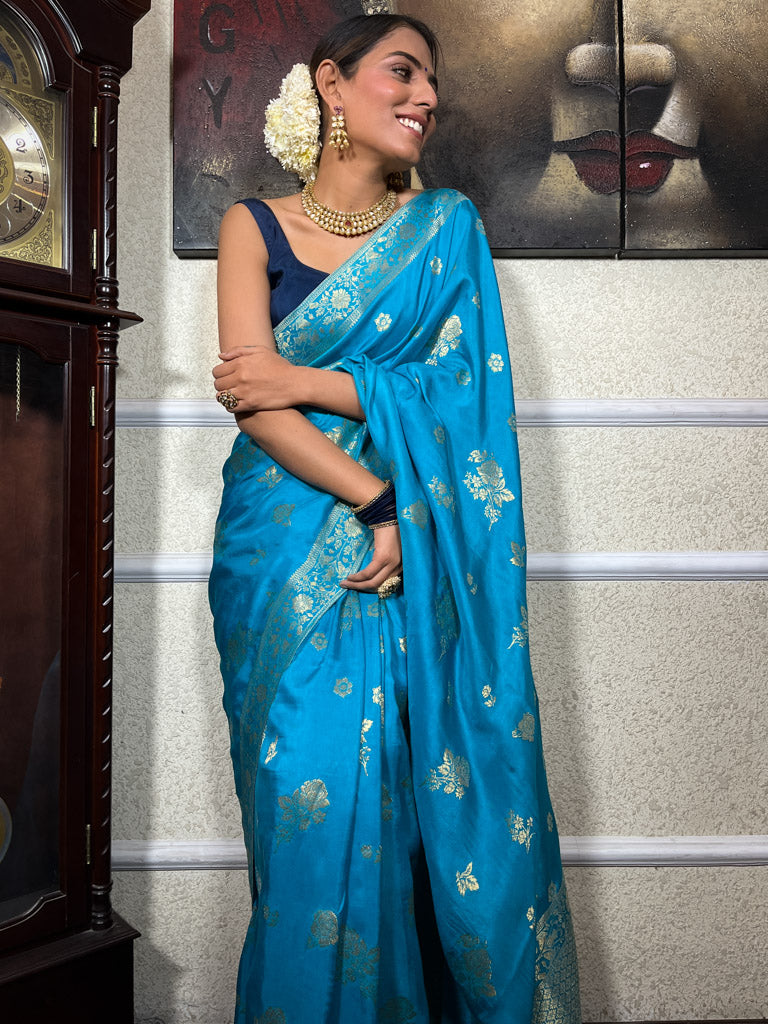 Firozi Blue Banarasi Uppada Silk Saree