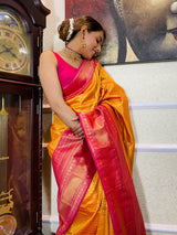 Mustard Gold Kanjeevaram Silk Banarasi Handloom Saree