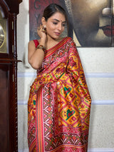 Mustard Yellow Patola Tussar Silk Saree