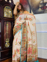 Parchment Tan Linen Silk Saree