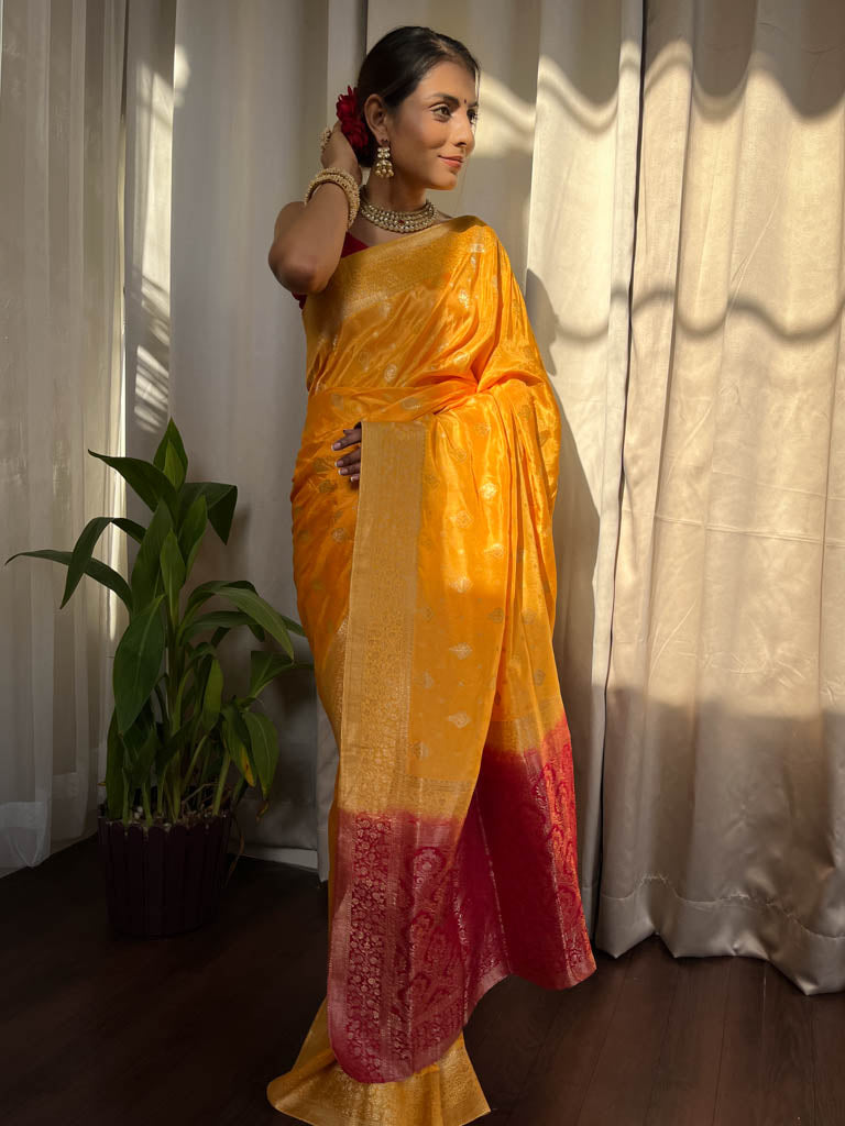 Mustard Yellow Banarasi Uppada Silk Saree