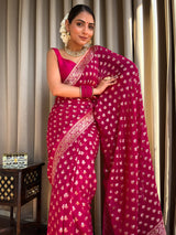 Queen Pink Banarasi Khaddi Weaved Georgette Saree