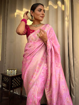 Baby Pink Meenakari Banarasi Uppada Silk Saree