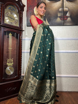 Bottle Green Banarasi Uppada Silk Saree