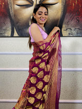 Mulberry Wine Georgette Bandhej Saree