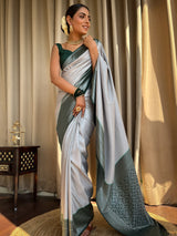 Metallic Grey Antique Silver Kanjeevaram Silk Saree