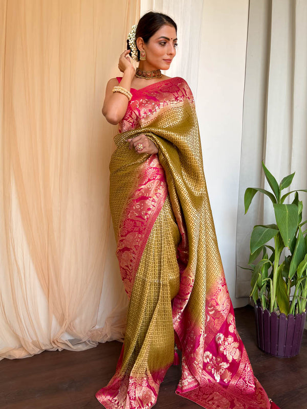 Mehendi Rani Hand Dyed Banarasi Silk Saree