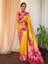 Mustard Rani Hand Dyed Banarasi Silk Saree