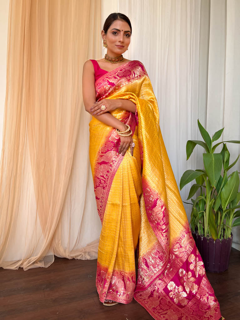 Mustard Rani Hand Dyed Banarasi Silk Saree