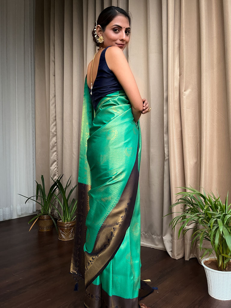 Turquoise Green Kanjeevaram Silk Saree