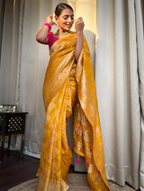 Mustard Yellow Meenakari Banarasi Uppada Silk Saree