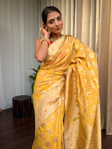Tuscan Yellow Meenakari Cotton Silk Saree