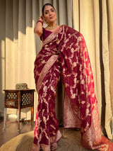 Sangria Wine Banarasi Khaddi Weaved Georgette Saree