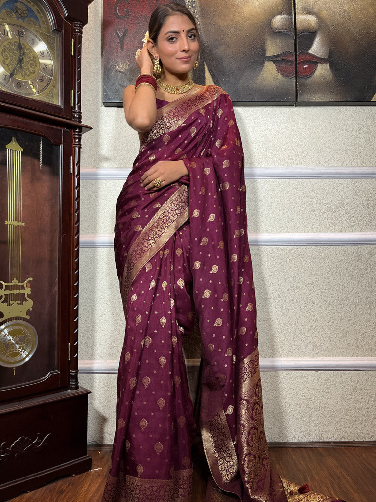 Plum Wine Banarasi Uppada Silk Saree