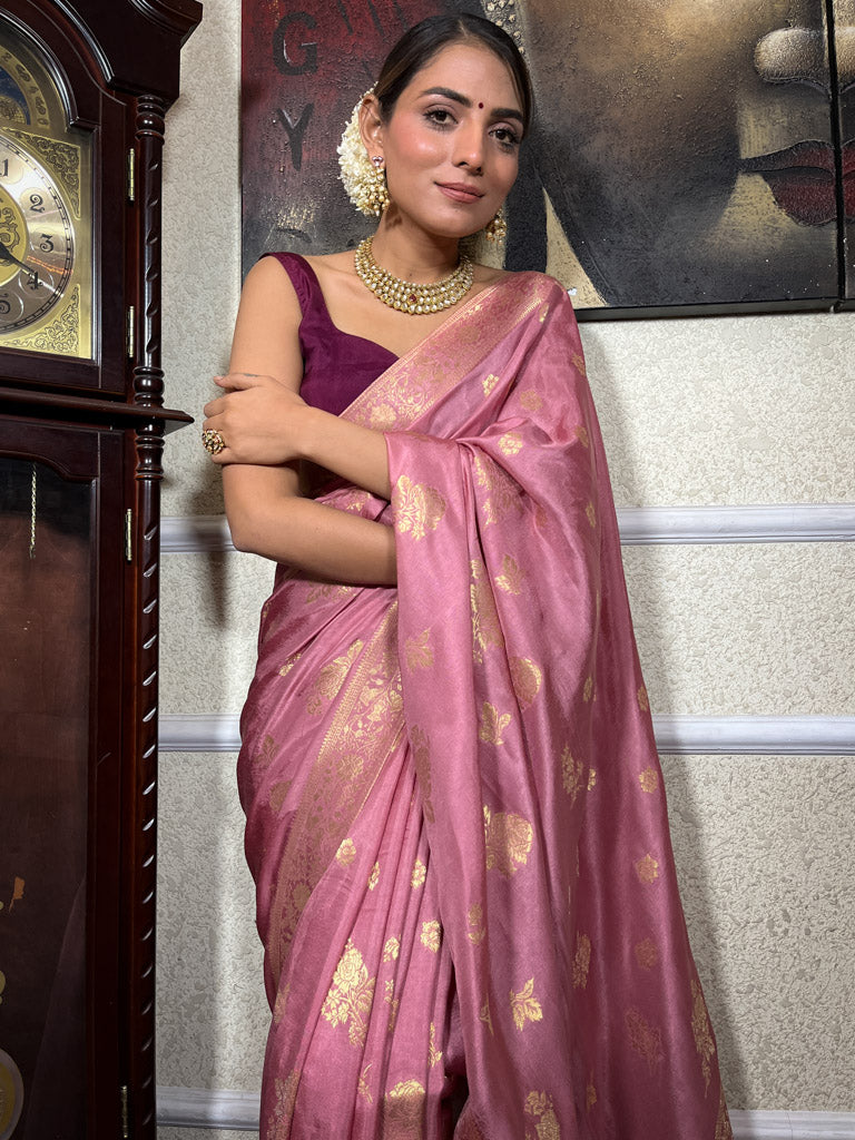 Lilac Pink Banarasi Uppada Silk Saree