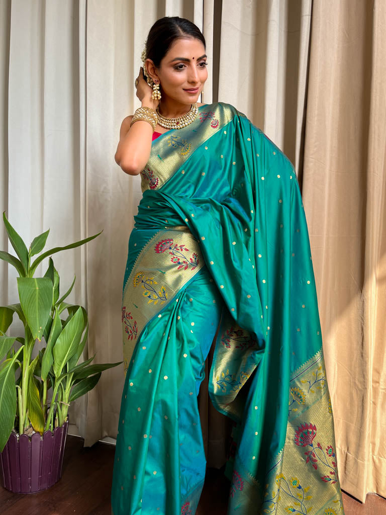Turquoise Blue Paithani Silk Saree