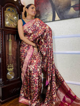 Sangria Red Designer Banarasi Silk Saree