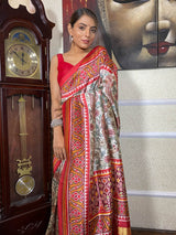 Off White Kalamkari Tussar Silk Saree