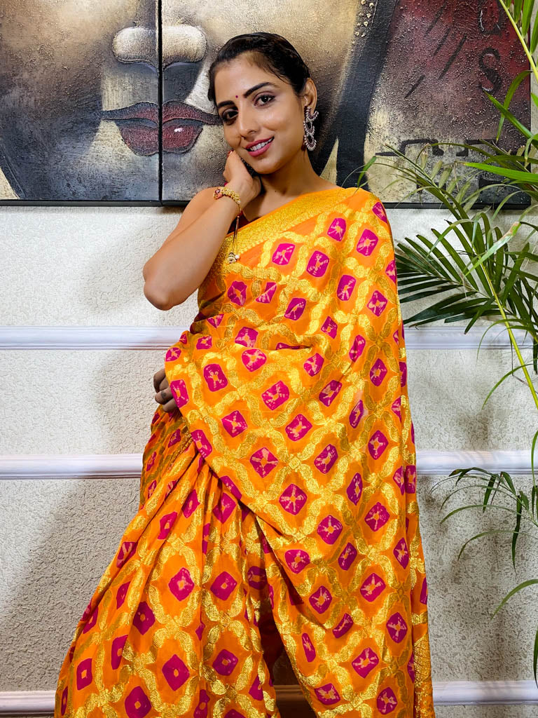 Monarch Orange Georgette Bandhej Saree