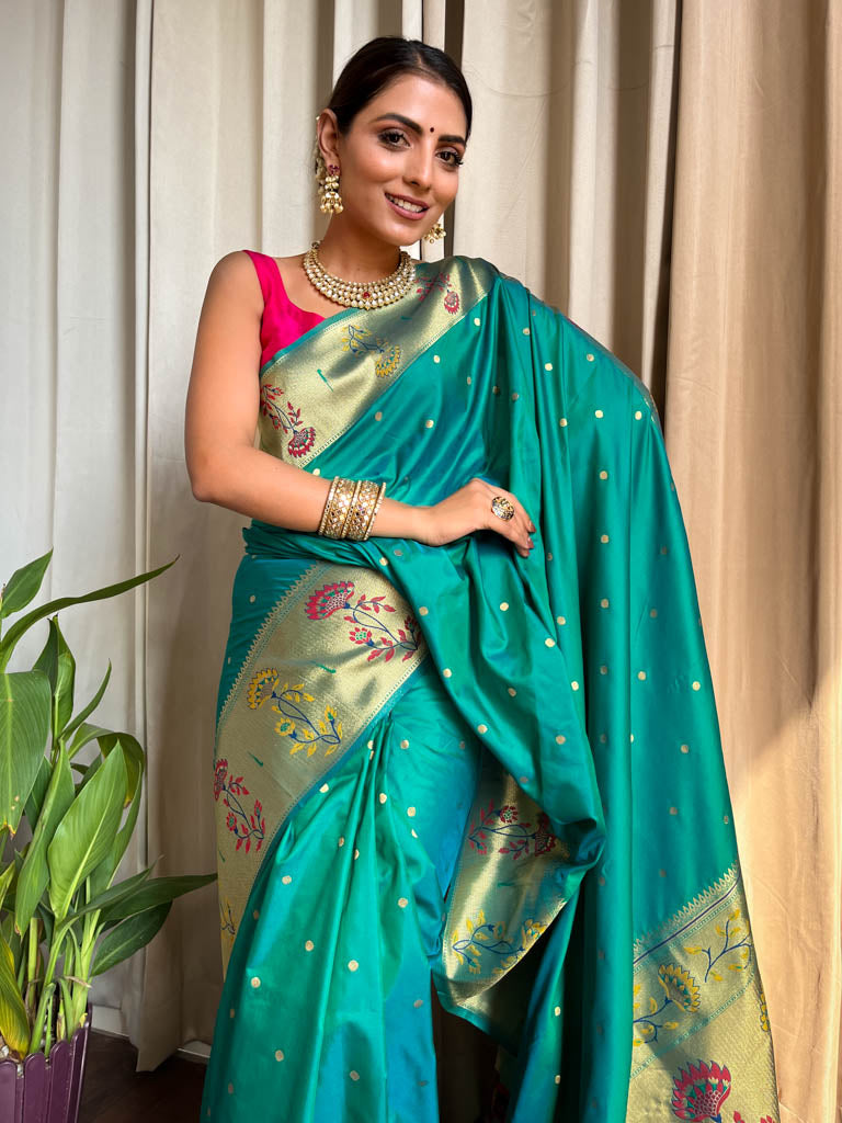 Turquoise Blue Paithani Silk Saree