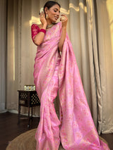 Baby Pink Meenakari Banarasi Uppada Silk Saree
