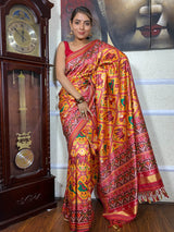 Mustard Yellow Patola Tussar Silk Saree