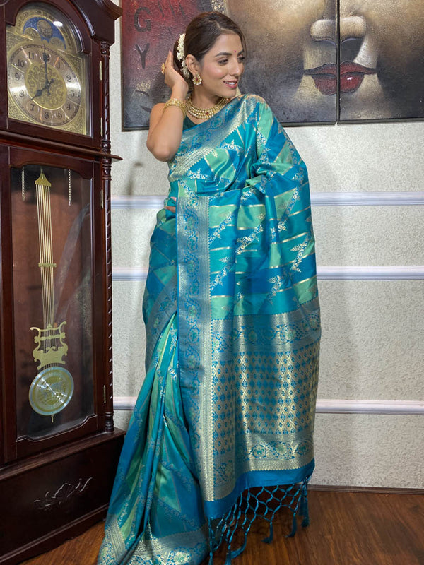 Teal Blue Banarasi Handloom Silk Saree