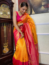 Mustard Gold Kanjeevaram Silk Banarasi Handloom Saree