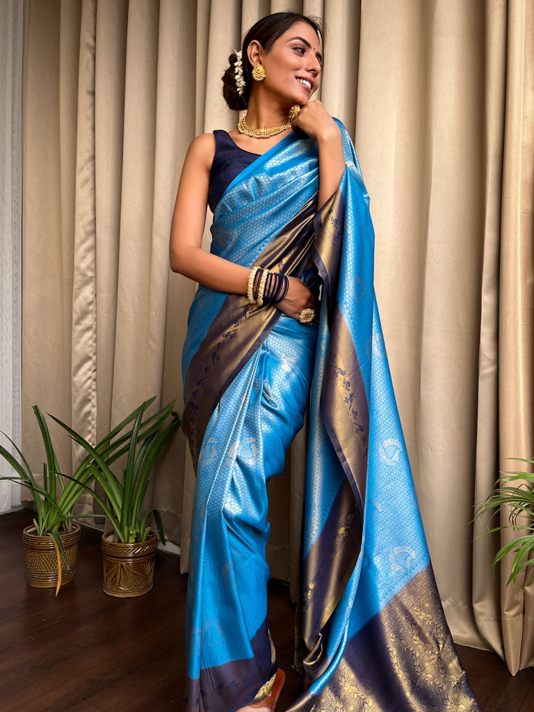 Egyptian Blue Kanjeevaram Silk Saree