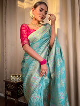 Turquoise Green Meenakari Banarasi Uppada Silk Saree