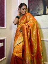 Mustard Yellow Banarasi Silk Ghatchola Saree