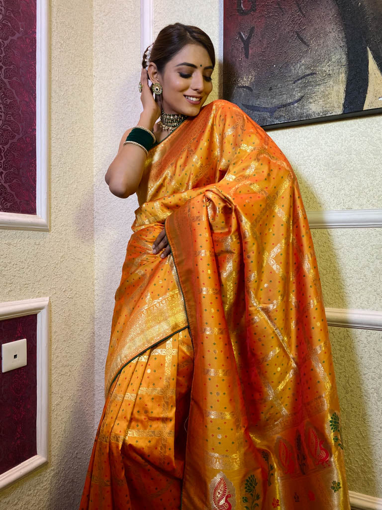 Mustard Yellow Banarasi Silk Ghatchola Saree