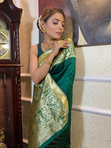 Peacock Green Banarasi Silk Saree